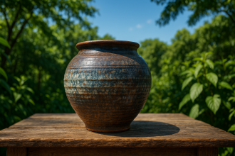 atelier de poterie avec tour et outils en argile