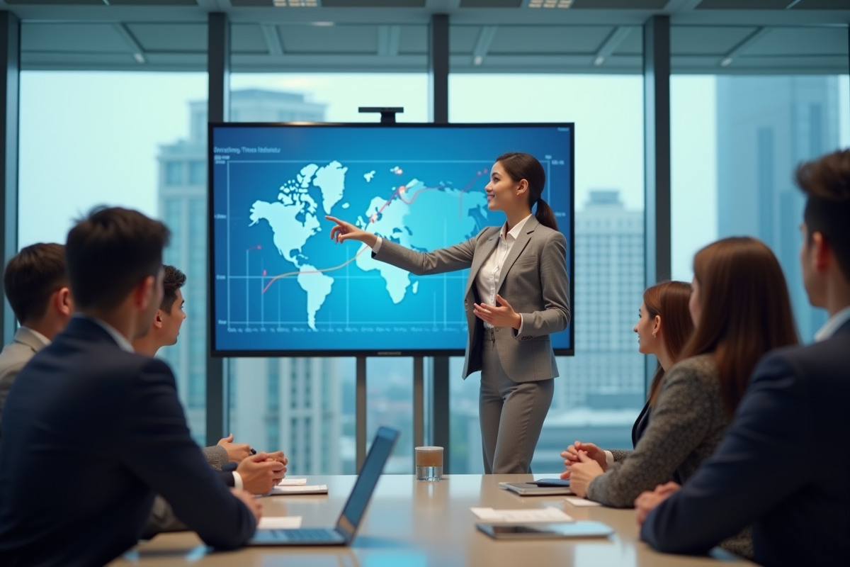 Jeune femme analyste montrant une tendance économique