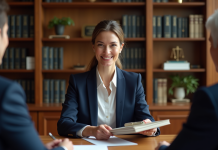 Comment s’adresser à un notaire ? Les règles de politesse à connaître Femme en blazer navy remet un dossier au notaire dans un bureau professionnel