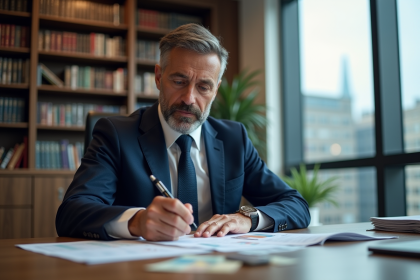 Economiste homme en costume dans un bureau moderne