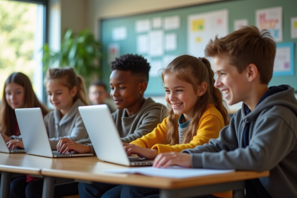 Groupe d'élèves au collège travaillant ensemble en classe