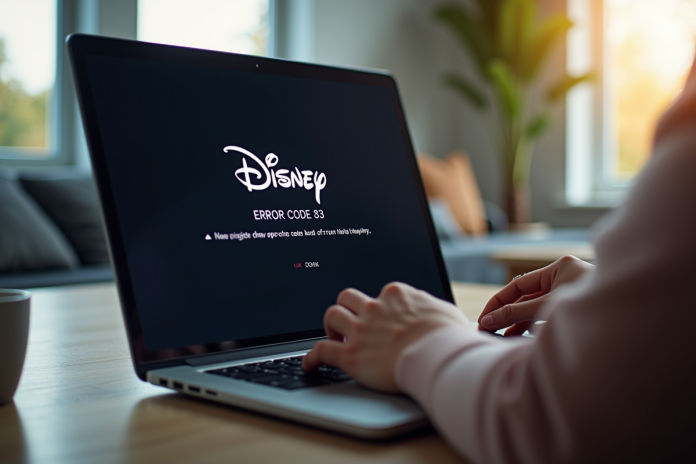 Écran d'ordinateur affichant erreur Disney 83 en gros
