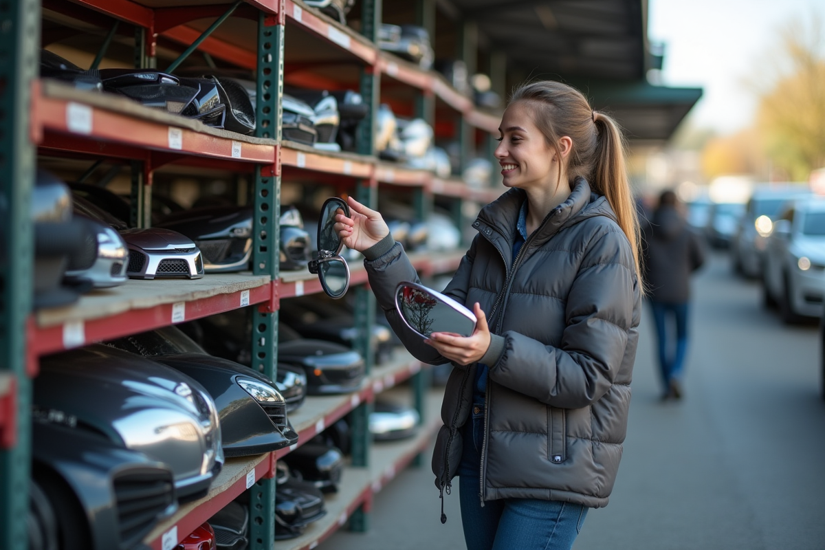 Jeune femme cherchant pièces auto à l