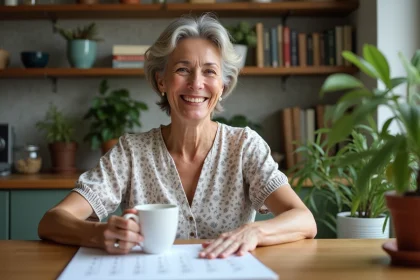 Femme souriante marquant un jour spécial sur un calendrier