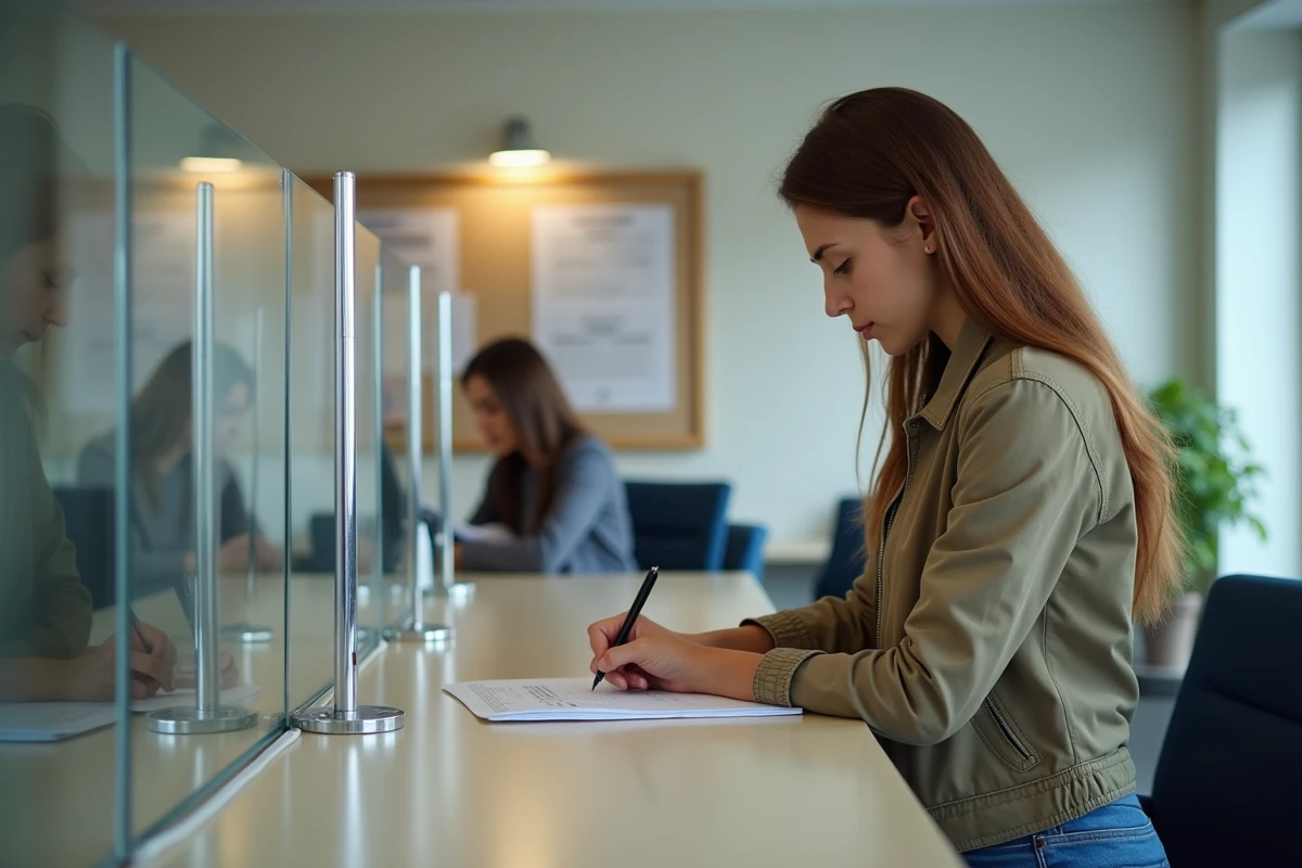 Jeune femme remplissant formulaire à la mairie