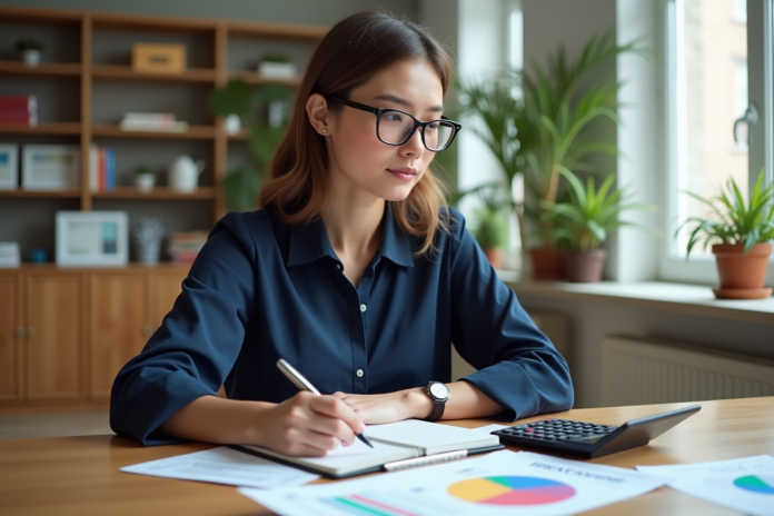 femme-organisation-budget Jeune femme organisée prenant des notes sur son budget