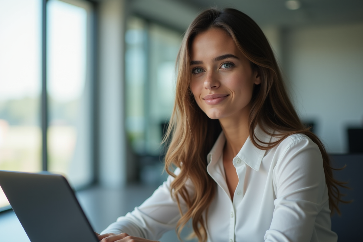 Femme méditerranéenne au bureau lumineux