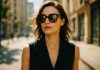 Lunettes de soleil : allier protection UV et élégance Femme élégante portant des lunettes de soleil dans une rue ensoleillée