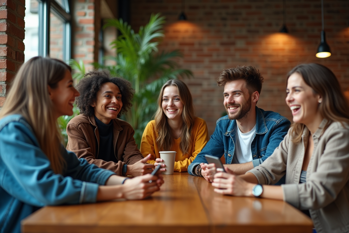 Groupe de jeunes adultes en streetwear autour d