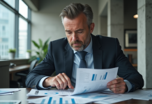 Faible inflation : comment détecter les signes ? Homme d'affaires examinant des graphiques économiques