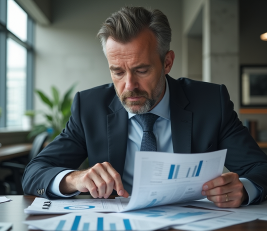 Faible inflation : comment détecter les signes ? Homme d'affaires examinant des graphiques économiques