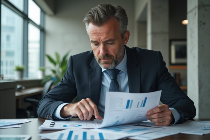 Homme d'affaires examinant des graphiques économiques