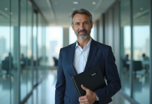 Rachat Nexity : quel acquéreur pour la société ? Homme d'affaires en costume navy dans un bureau moderne