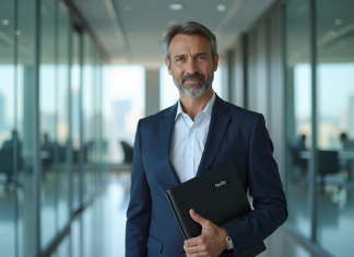 Rachat Nexity : quel acquéreur pour la société ? Homme d'affaires en costume navy dans un bureau moderne