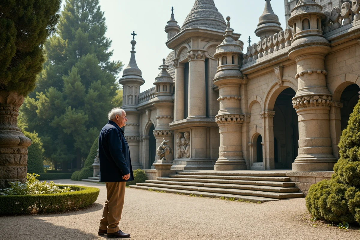 Homme âgé devant le Palais Idéal en Hauterives