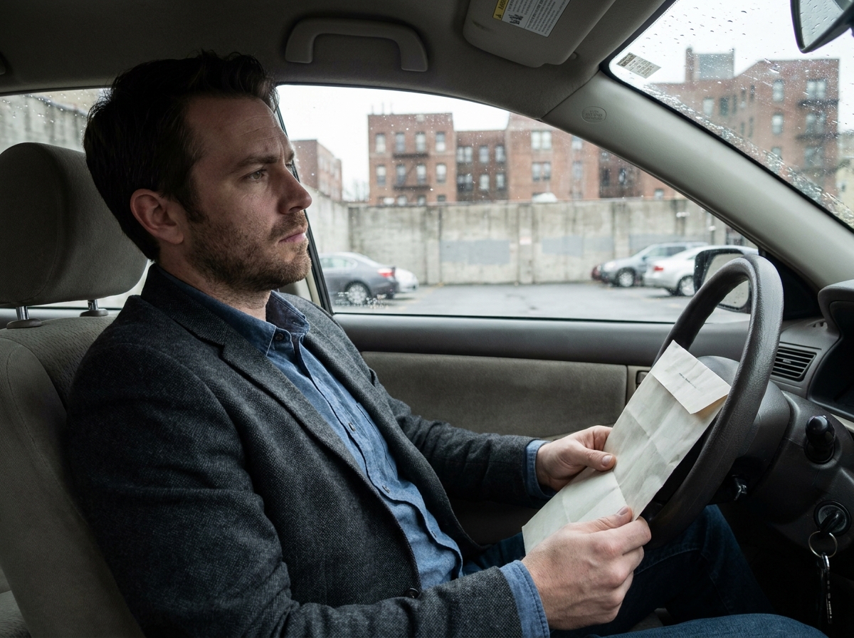 Homme inquiet dans une voiture en ville