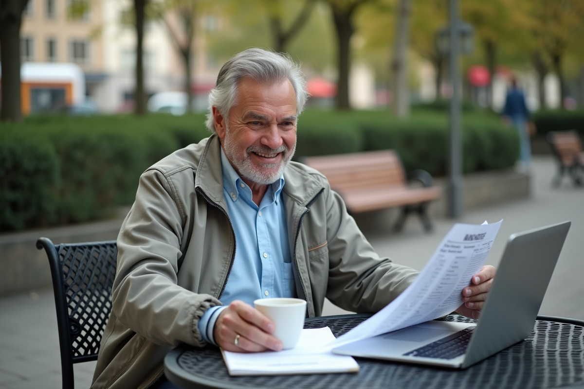 Homme détendu vérifiant son budget en extérieur