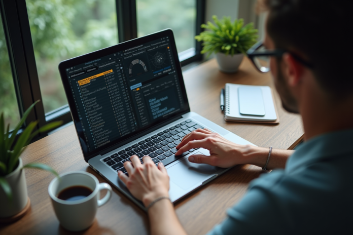 Vue de dessus d'une personne jouant à Minesweeper sur un ordinateur portable