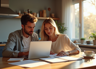Trouver un bien immobilier sans agence : les astuces efficaces à connaître Jeune couple cherchant une maison sur un ordinateur dans la cuisine