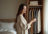 Méthode vestimentaire 333 : comment ça marche pour s’habiller minimaliste ? Jeune femme choisissant des vêtements dans une chambre minimaliste
