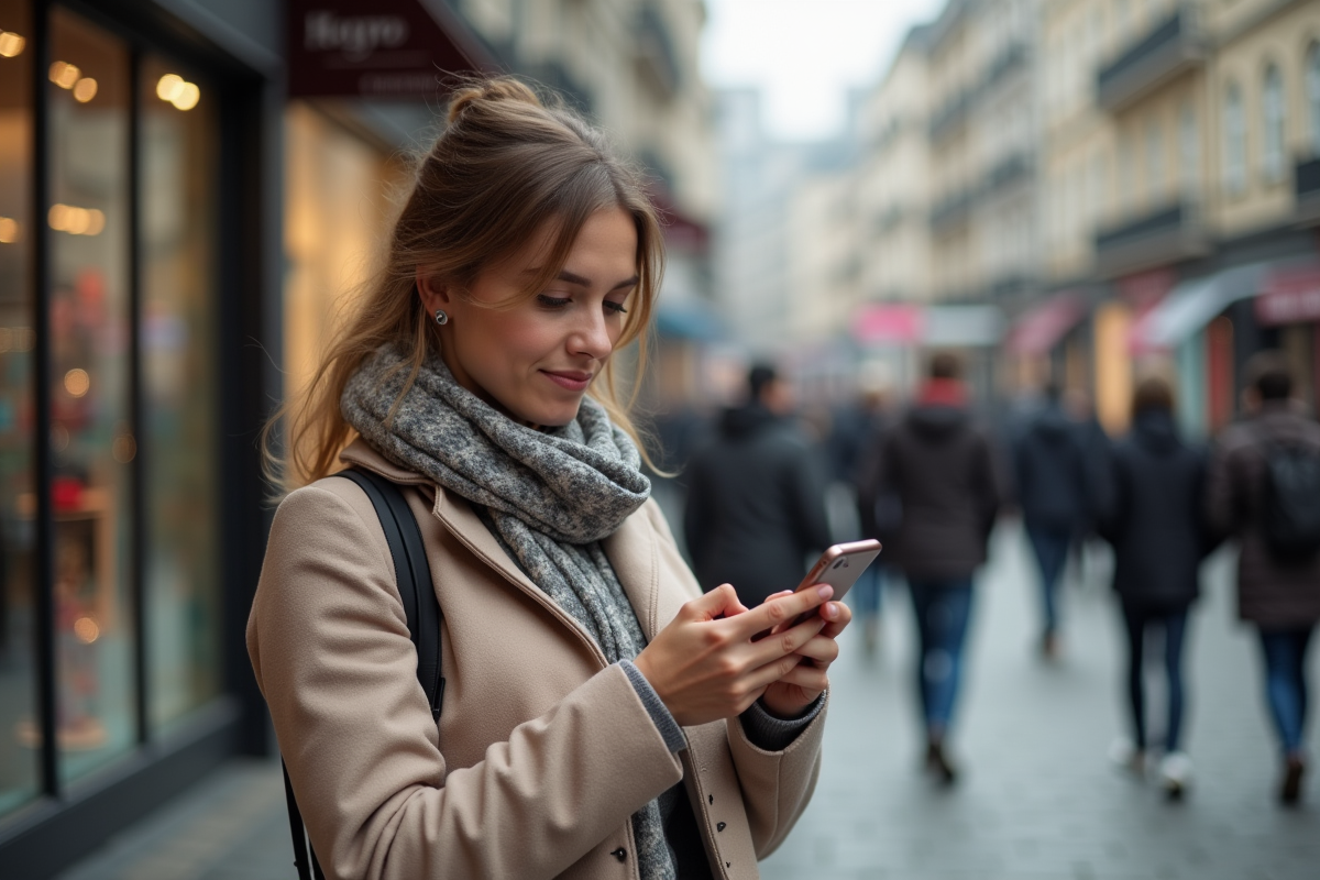 Jeune femme urbaine utilisant son smartphone