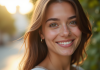 Jeune femme méditerranéenne souriante en extérieur