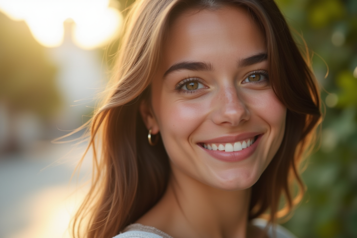 Jeune femme méditerranéenne souriante en extérieur