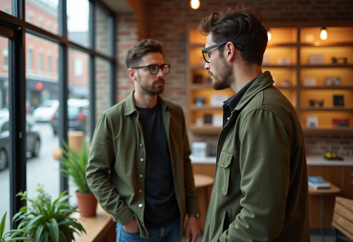 Jeune homme essayant des lunettes dans une boutique opticienne