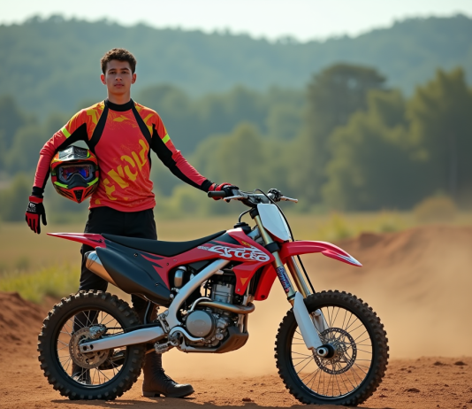 Les meilleures marques de moto 125cc pour dirt bike Jeune homme en motocross avec sa moto 125cc en extérieur