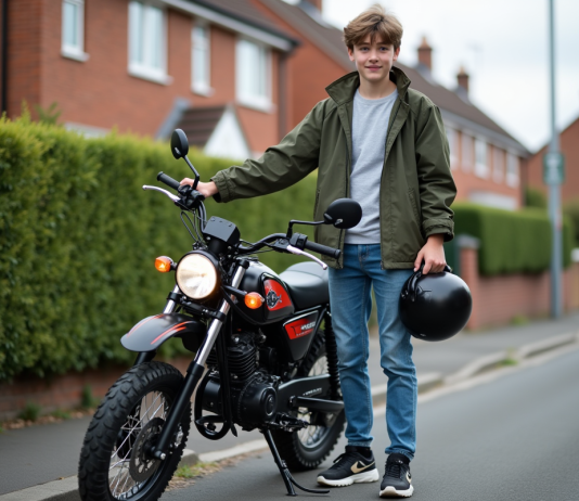 Top 5 des marques de moto 50 cc homologuées pour la route Jeune garçon avec casque et moto en ville