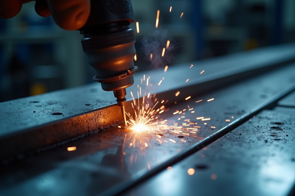 Détails de joints métalliques soudés avec MIG MAG sur surface en acier