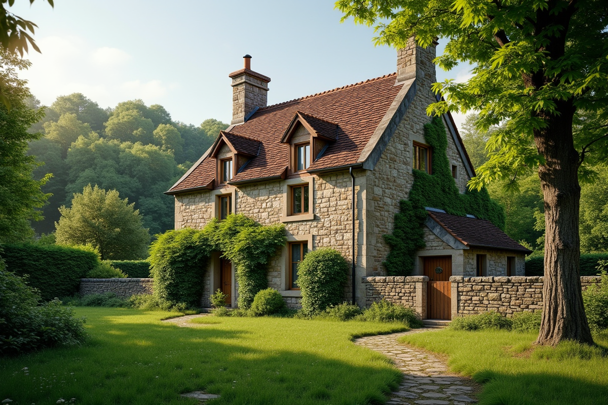 Maison ancienne en pierre dans un village pittoresque ensoleille