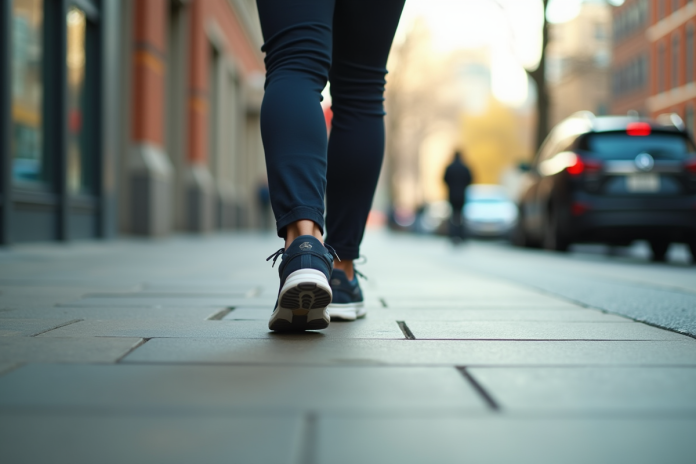 Personne marchant dans la ville en extérieur avec chaussures en mouvement