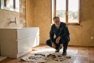 Plombier professionnel au travail dans une maison provençale en Provence-Alpes-Côte d'Azur