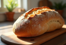 Pain rustique fait maison sur planche en bois