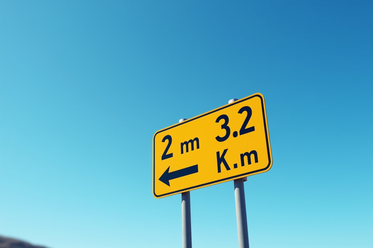 Panneau routier indiquant 2 miles et 3 2 km sous un ciel bleu