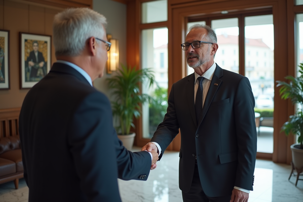 Notaire en costume serre la main d