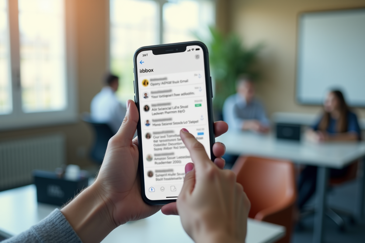 Smartphone affichant une messagerie sécurisée