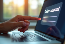 Main sur ordinateur pour supprimer un compte en ligne
