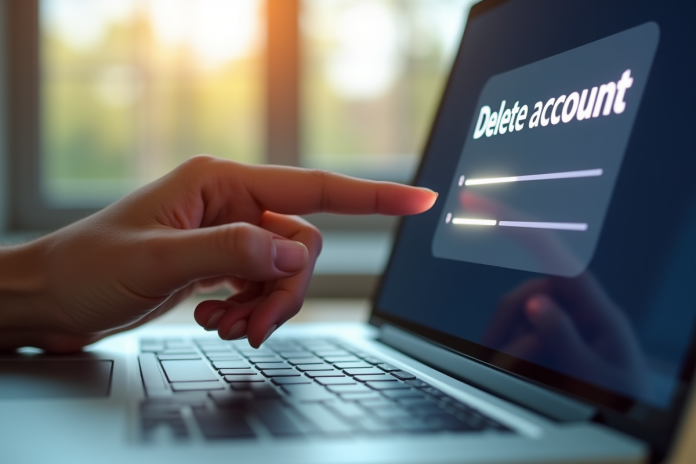 Main sur ordinateur pour supprimer un compte en ligne