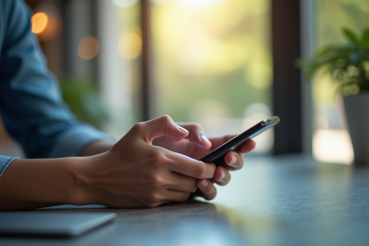 Personne utilisant un smartphone pour accéder au webmail