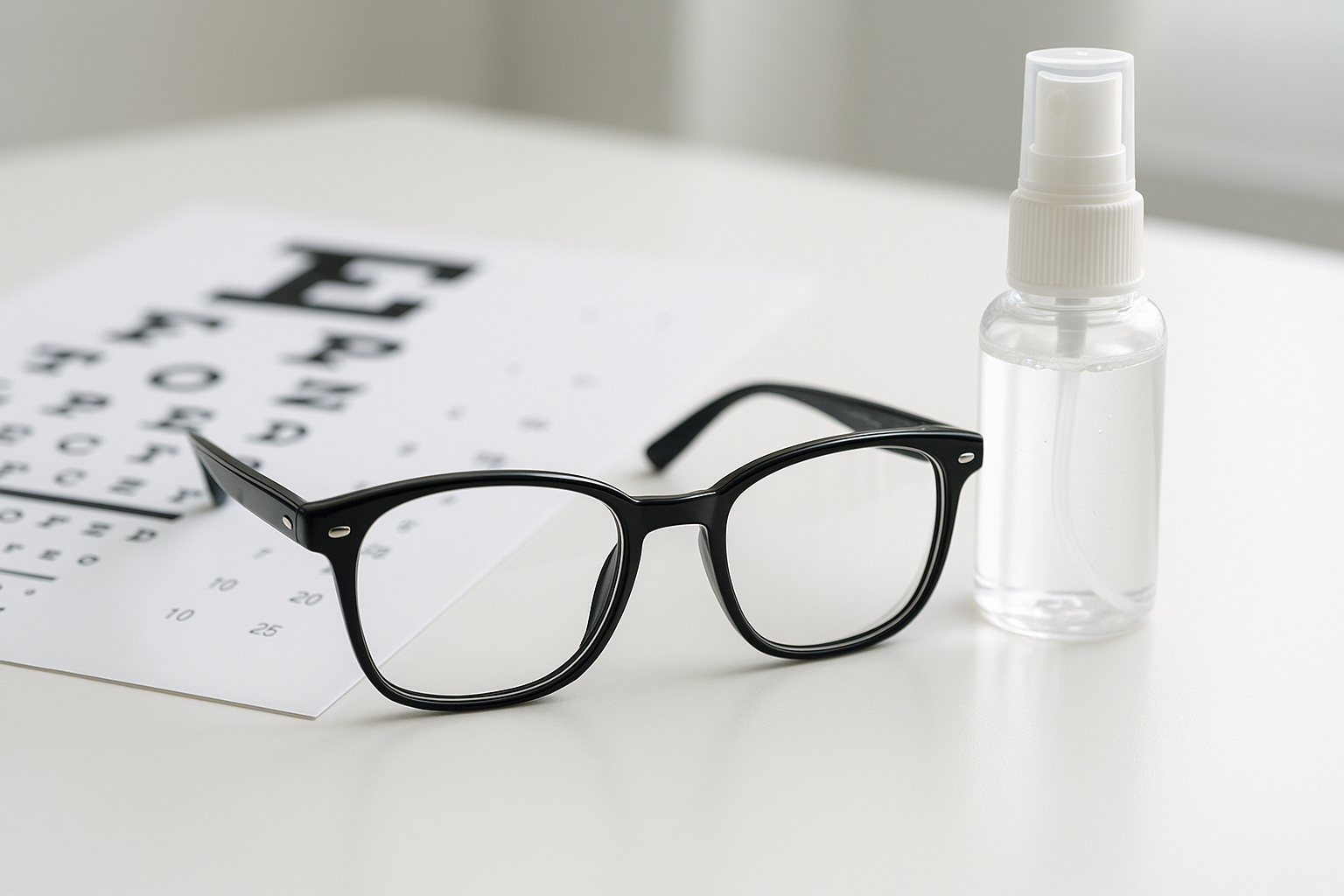 Lunettes de haute qualité posées sur une table blanche avec un tableau d