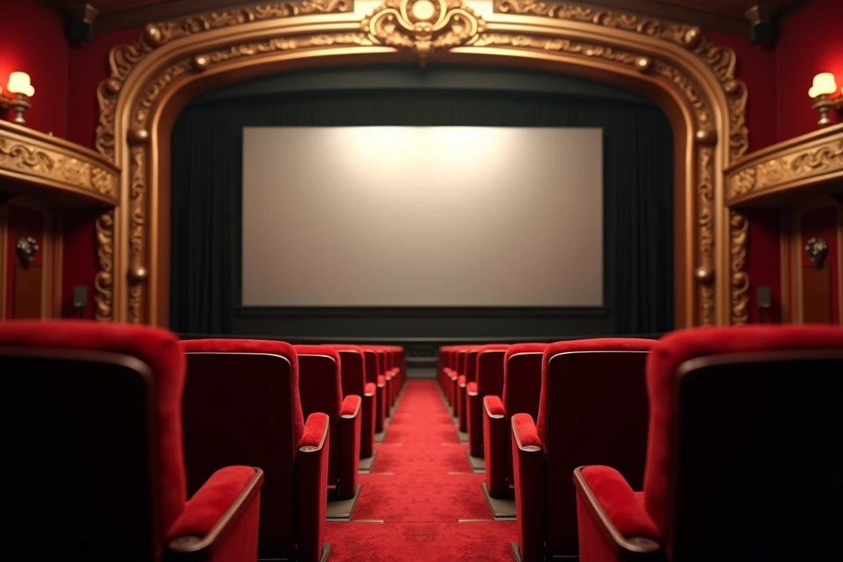 Vue depuis un siège en premier rang au Grand Rex montrant l'écran géant et la scène en contre-plongée
